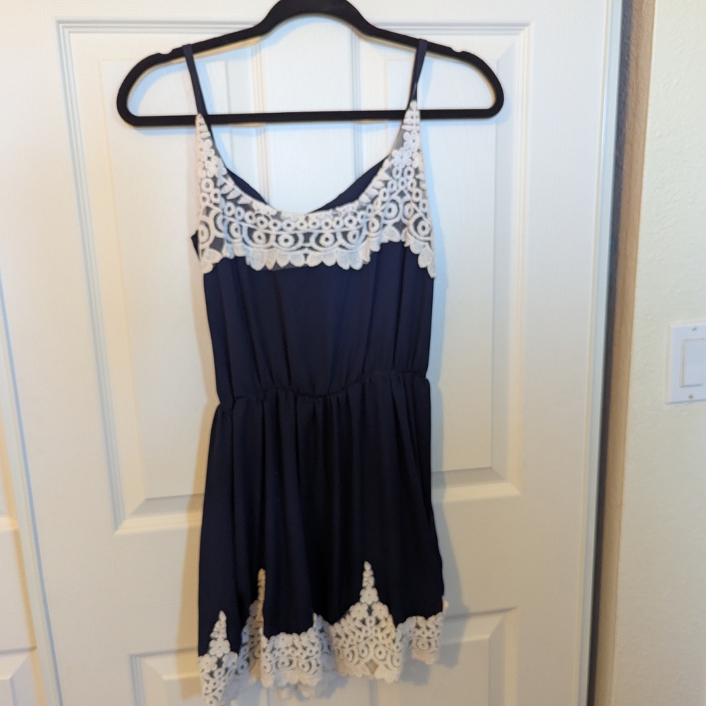 Charlotte Russe Navy and White Lace Mini Dress